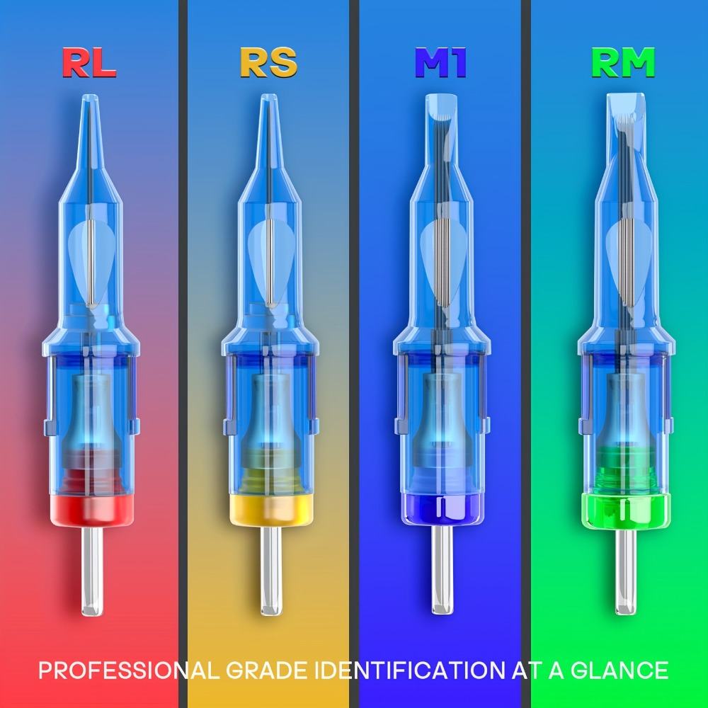 POSEIDON V3 Tattoo Cartridge Needles 50pcs Mixed Size Steriled Needles with Membrane Safety Cartridges-1203Rs, 1205RS, 1207RS, 1209RS, 1211RS