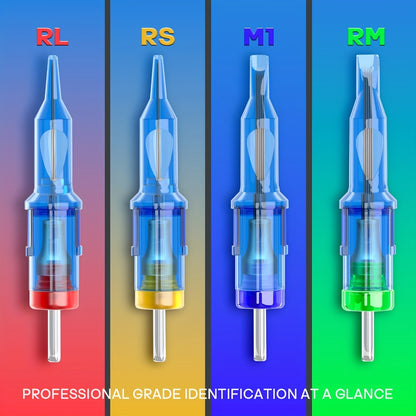 Tattoo Cartridge Needles 50Pcs - POSEIDON V3 Round Liner & Round Shader Membrane Safety Cartridges 12RL 12RS Sterile Disposable Needles for All Tattoo Machines
