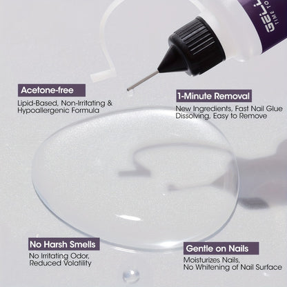 Nail Glue Remover 20ml with Precision Needle Applicator - Acetone Free Non-Irritating Formula for Press On Nails Gel X & Nail Tips - Fast Acting No-Mess Fake Nail Glue Remover for Women