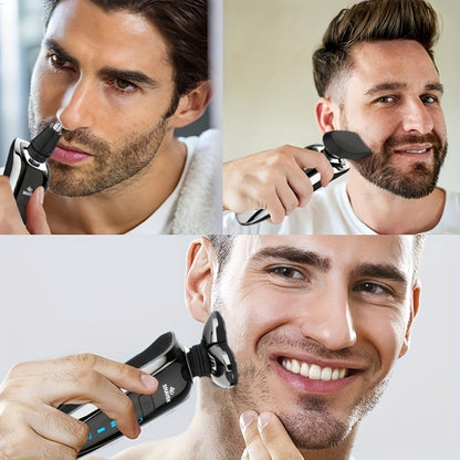 Electric Razor for Men 5-in-1 Rechargeable 3D Rotary Shaver Beard Trimmer Nose Hair Trimmer Facial Cleaning Brush Grooming Kit Gift for Dad Husband Boyfriend