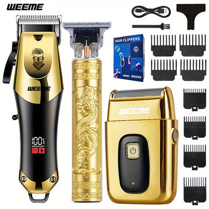 Hair Clipper Grooming Kit for Men USB Rechargeable Trimmer Shaver Set with LCD Display 8 Guide Combs Cleaning Brush Comb Gift Set Single 2pcs 3pcs Options
