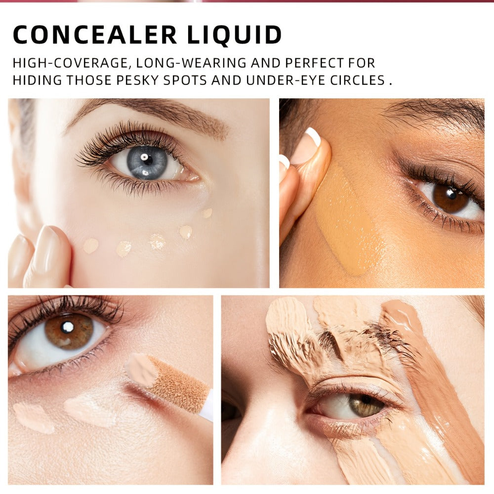 USHAS Liquid Concealer - 12 Shade Range, Full-Coverage Waterproof & Buildable Coverage, Self-Applying Applicator Brush Tip, Long-Lasting Non-Cakey Formula for Sensitive/Combination/Oily Beige - Instantly Cover Dark Circles,, Blemishes