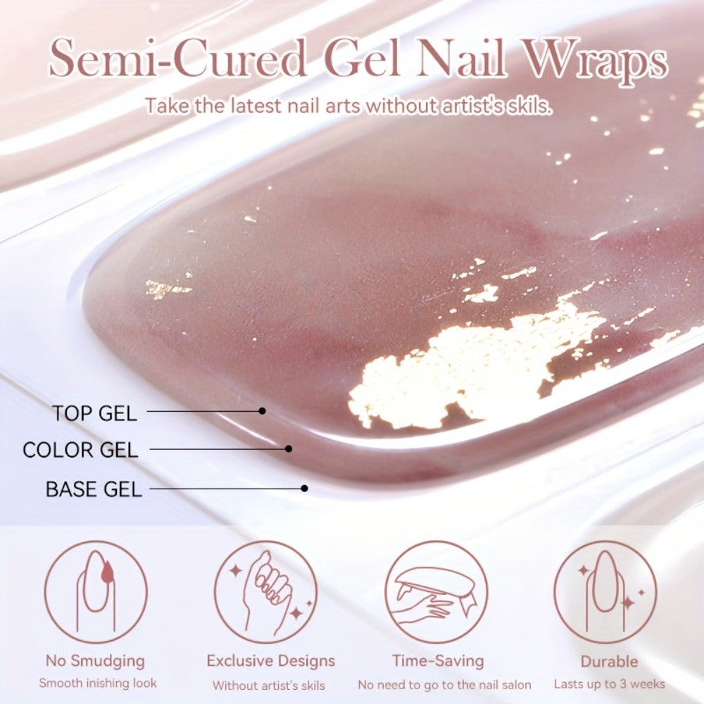 Harunouta 20strips Semi Cured Gel Nail Strips Set with Hand Held Nail Lamp Kit Gel Nail Stickers Glitter Flower Gel Nail Wraps Gel Polish Stickers Nail Art Manicure for DIY Nails Home Use Nails