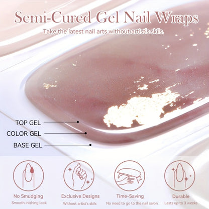 Semi Cured Gel Nail Strips Kit — 20 Strips with Handheld LED Nail Lamp, Gel Nail Stickers Wraps for DIY Nail Art Manicure at Home, Glitter Flower Designs, Easy Apply & Long-Lasting Gel Polish Effect